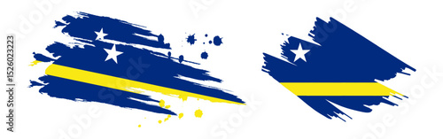 Vector illustration of Curacao flag in brush stroke effect on transparent background