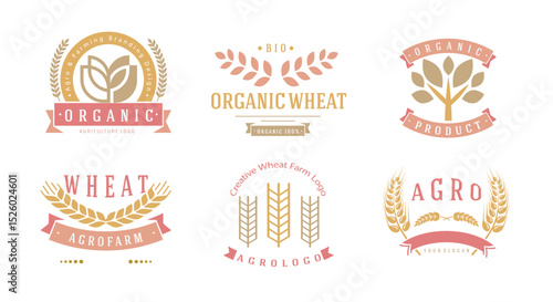 Agriculture wheat ears badges. Agriculture sticker and label, wheat
