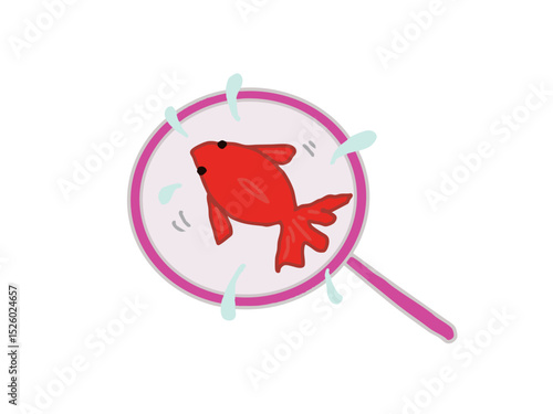 Illustration of a goldfish caught in a goldfish scooping net