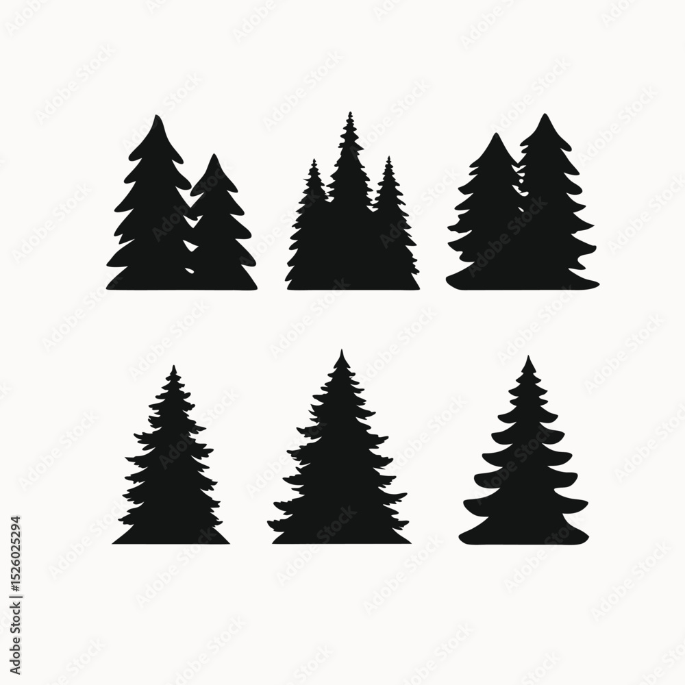 Obraz premium Collection of Six Simple Pine Tree Silhouettes Perfect for Nature Designs