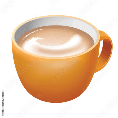Warm cappuccino in orange mug creamy coffee drink