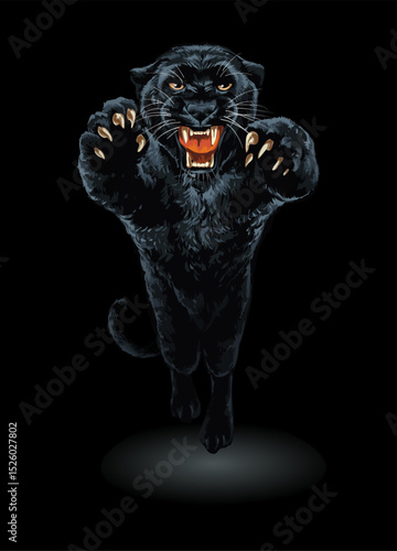 angry panther leaping forward vector illustration   hand drawn - not auto trace	
