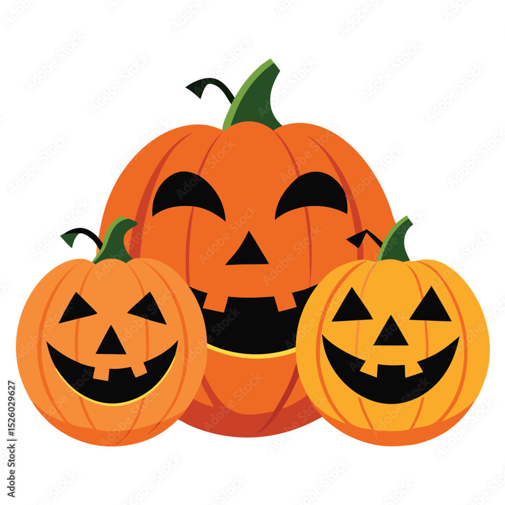 Fototapeta premium Smiling Cartoon Jacko'Lanterns Spooky and Festive Halloween Pumpkins Ready for TrickorTreating Fun