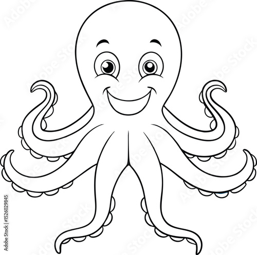 Cute smiling octopus cartoon outline illustration for coloring educational purposes children