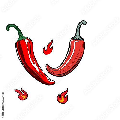 hot chili pepper. Red chili pepper hand drawn illustration. Vibrant red chili pepper illustration. Hand drawn red chili pepper. Red chili pepper doodle