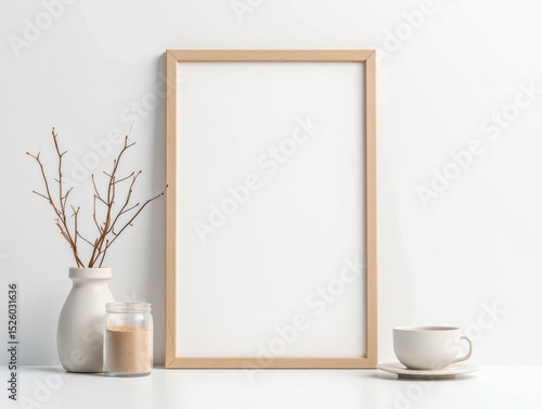 Picture Frame with Vase and Coffee Cup on White