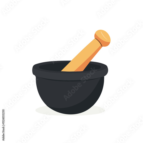 Mortar And Pestle 2D flat vector illustration, isolated on a white background.