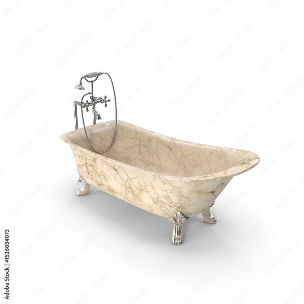 Obraz premium Marble Clawfoot Bathtub with Faucet Isolated on Transparent Background