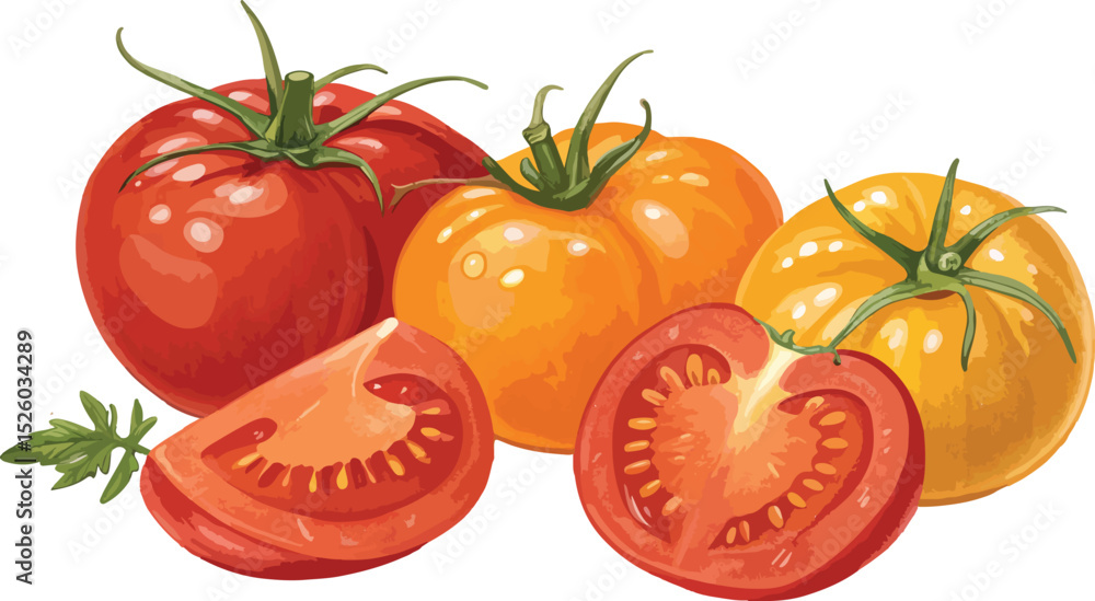 Fototapeta premium Tomato vector design, Tomatoes and tomato slice in white background vector design