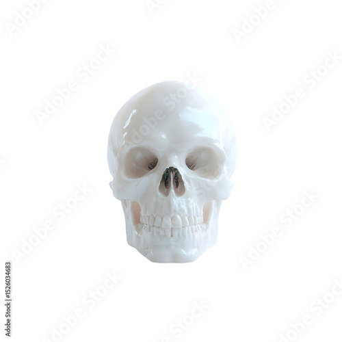 Shiny White Skull on transparent background, Death and Mortality Concept.