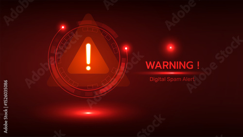 HUD Warning Spam Interface Vector with Alert Display Screen UI and Critical Danger Alarm Caution.