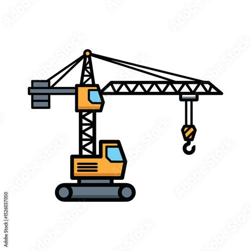Ilustrasi Crane Konstruksi: Mesin Berat untuk Proyek Bangunan, Desain Vektor