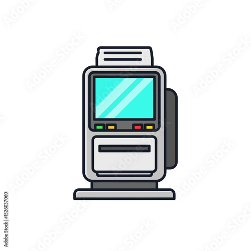 Modern Kiosk Machine Icon: Flat Design, Digital Terminal, Transaction Interface, Futuristic UI