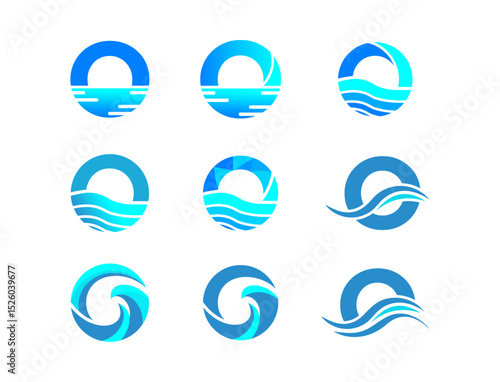 Set of Collection Wave icon Water with geometric circle shapes