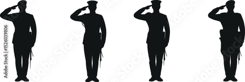 Vector illustration of saluting military officers in uniform with swords, showing honor, discipline, respect, ceremonial tradition, and patriotic service