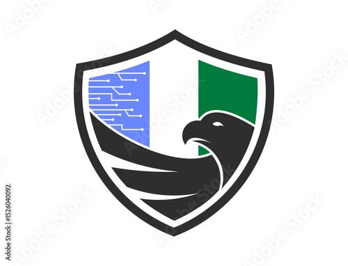 Security logo icon with Eagle Mascot and data circuit computing