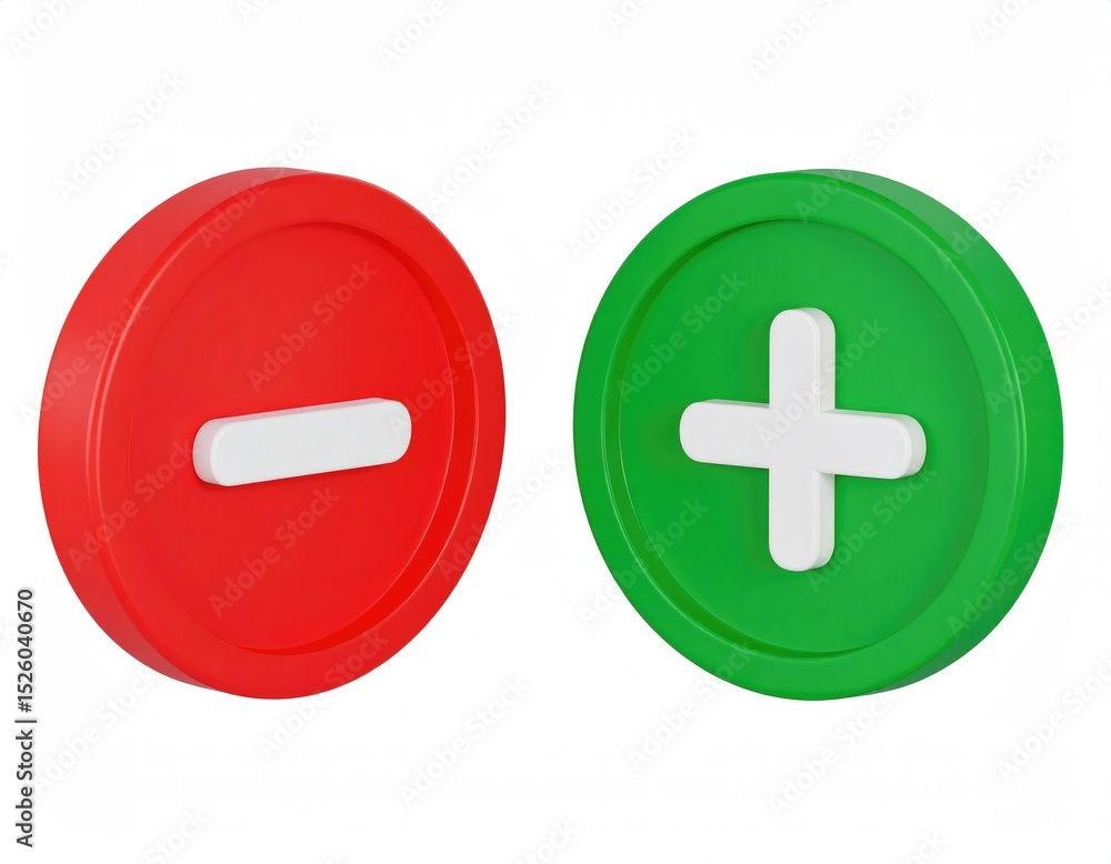 Obraz premium Rounded Red Minus and Green Plus Symbols: A Clean, Minimalist Design