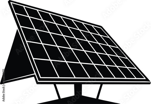 solar panel silhouette, black and white vector icon design.