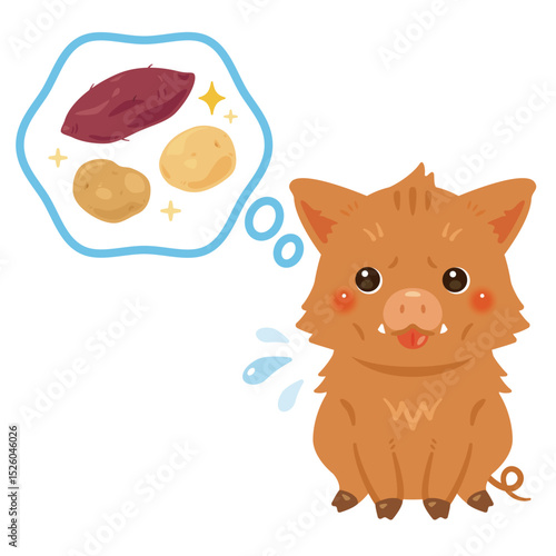 お腹が空いたイノシシのイラスト