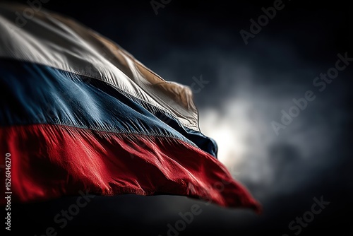 Russian flag waving in dramatic night sky