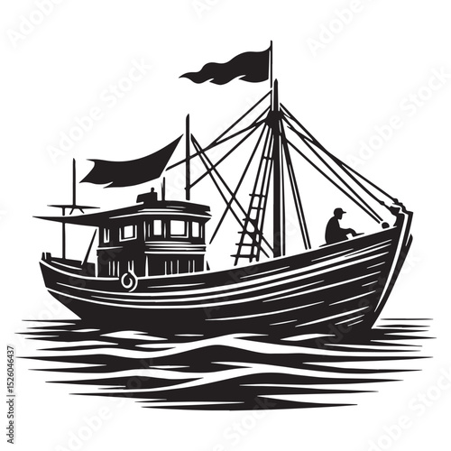 Ocean Drifter Boat silhouette – Boat illustration – Minimalist Boat vector – Vehicle silhouette

