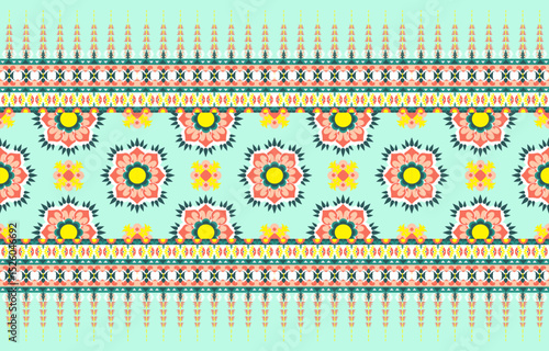 Seamless flower pattern geometric pattern. Background texture in geometric ornamental style. Embroidery for fashion textile and fabric, carpet, wallpaper, clothing, wrapping, batik, fabric, silk.