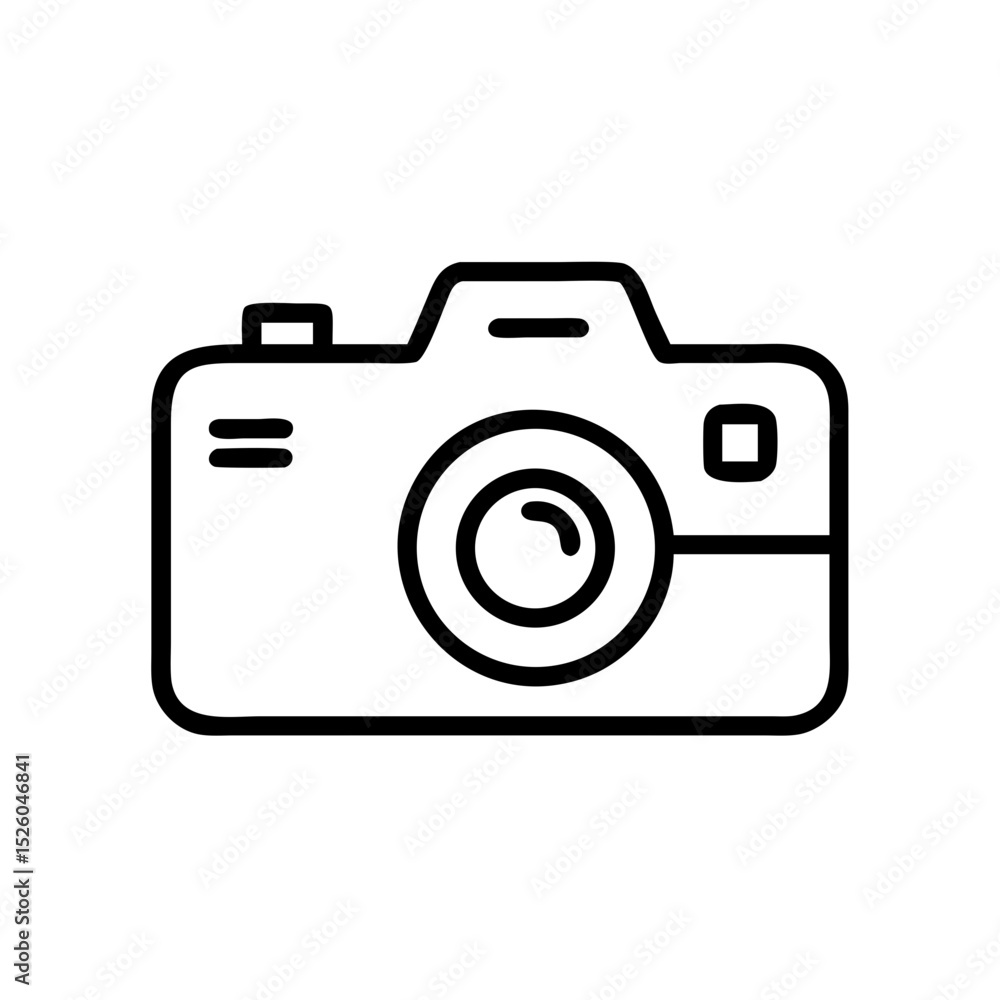 Photo camera, outline icon. Black illustration, vector. Modern minimal flat design, white background. Photo camera, outline icon. Black illustration, vector. Modern minimal flat design, white background.