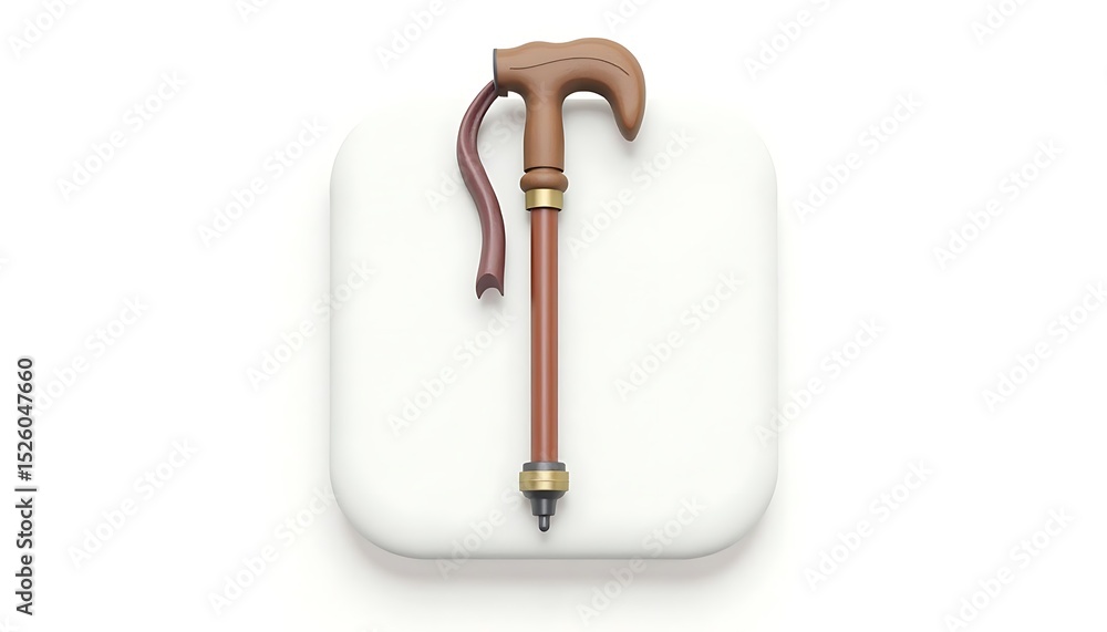 Walking Stick or Cane Render on White Rounded Square Walking Stick or Cane Render on White Rounded Square