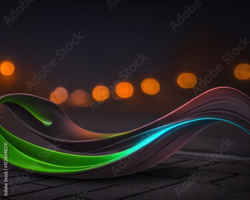 Abstract wavy form with city lights