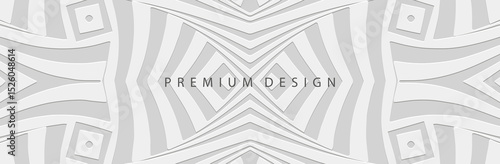 Banner, cover. Premium design. Geometric ethnic linear pattern on white background, embossing, art deco. 3D ornaments, arabesques, mandala, fresco, painting of the East, Asia, India, Mexico, Aztec.