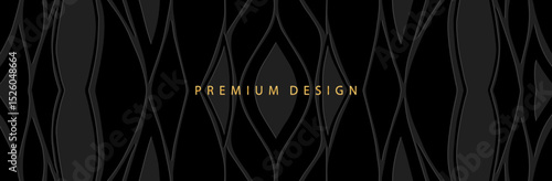Banner, cover. Premium design. Geometric ethnic decorative pattern on a black background, embossing, art deco. 3D ornaments, arabesques, mandala, fresco, painting of the East, Asia, India, Mexico.