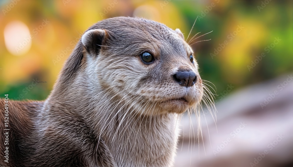 Fototapeta premium Enchanting CloseUp of an Asian SmallClawed Otter Aonyx cinerea in Soft Focus, Embracing the Playful Spirit and Vibrant Coat Tones of this Adorable Mammal.