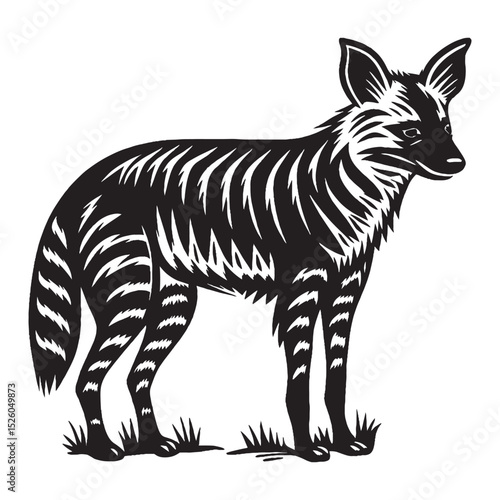 Striking Black and White Illustration of a Painted Hunting Dog