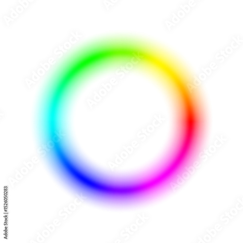 Blurry color ring. Soft gradient color wheel with rainbow spectrum on white background. Vibrant circular blur showing RGB hues. Vector illustration.
