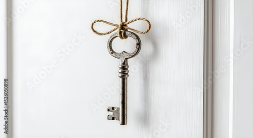 Wallpaper Mural A vintage key tied with twine for wall decor, displayed on white Torontodigital.ca