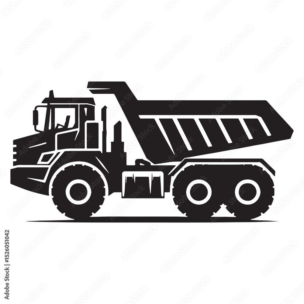 Fototapeta premium Dump Truck silhouette with elevated rear bed – Dump Truck illustration – Minimalist Dump Truck vector – Vehicle silhouette