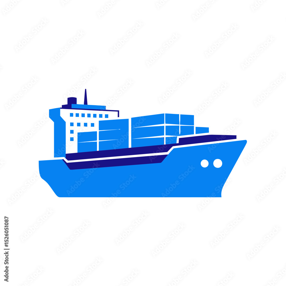 Fototapeta premium Blue Container Ship Icon: Maritime Cargo Transportation Vector Graphic
