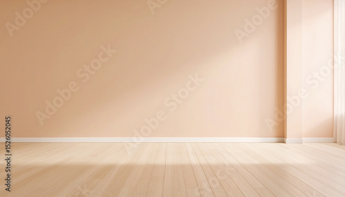 smooth floor and peach wall create serene and inviting space with soft lighting