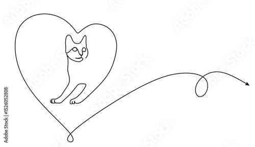 continuous one line art of a cat with curved and twisted lines. vector illustration with transparent background