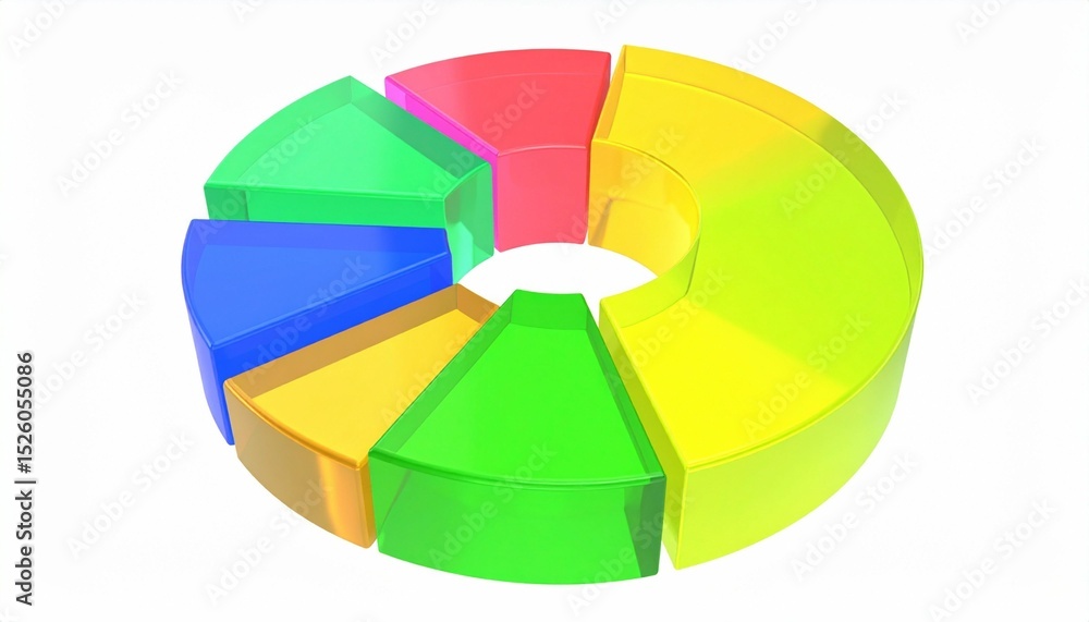 Obraz premium Transparent multicolored 3D donut charts isolated on white background. 3D Rendering