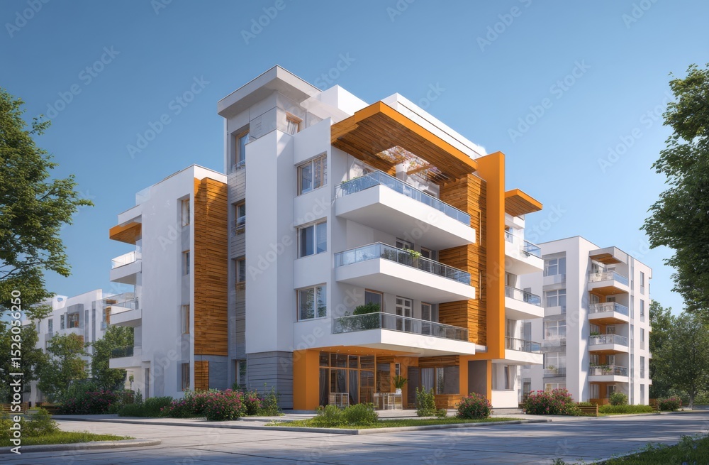 Fototapeta premium Modern apartment building architecture exterior daytime