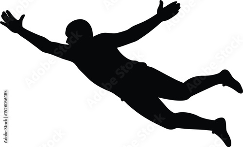 Soccer goalkeeper diving silhouette isolated on white background