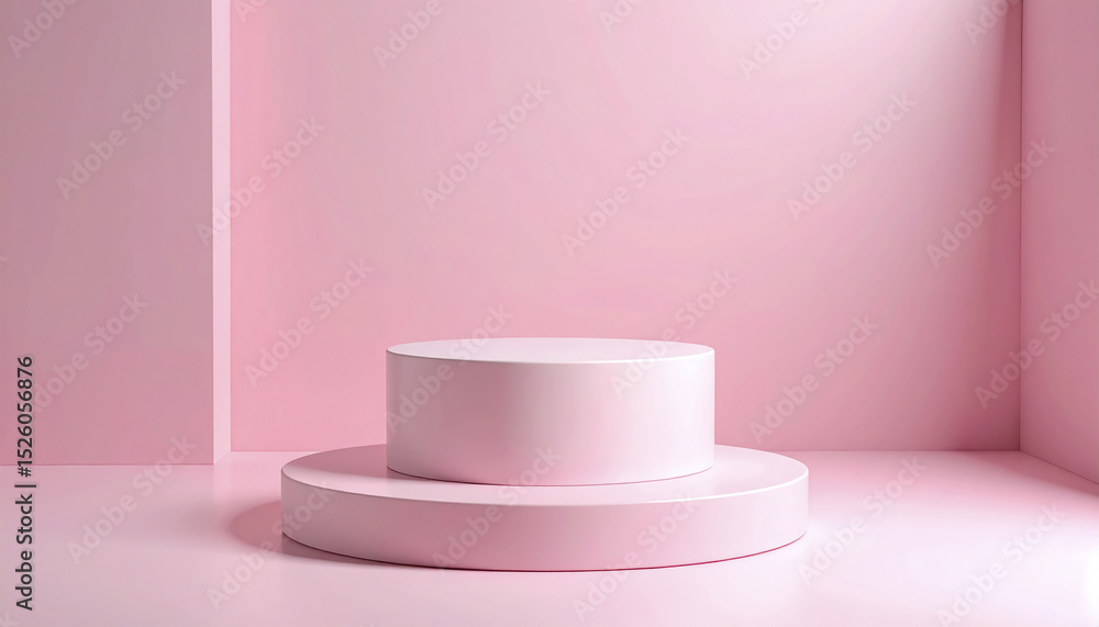 smooth blush pink wall and floor merge with low platform, creating soft shadows smooth blush pink wall and floor merge with low platform, creating soft shadows
