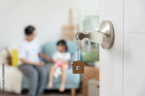 Wallpaper Mural Moving house, relocation. Open the door found Family smile and play on new house, inside the room was a cardboard box contain personal belongings and furniture. move in the new apartment or home. Torontodigital.ca