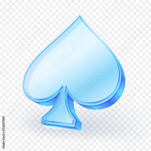 3D glass blue Aces playing cards symbol with light reflection and soft shadows. Perfect for casino, Suits card game, or digital UI design. icon vector illustration.
