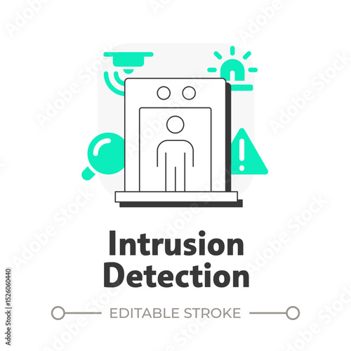 Intrusion detection flat outline concept icon. Physical security system. Identify unauthorized entry attempts. Modern line illustration with green glyphs. Conceptual visual. Easy to edit