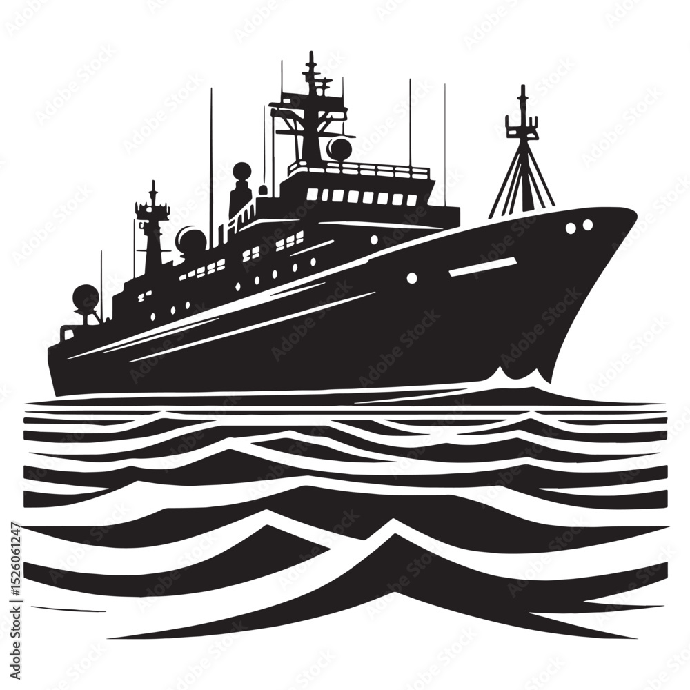 Obraz premium Maritime Journey Ship silhouette in silhouette form – Ship illustration – Minimalist Ship vector – Vehicle silhouette