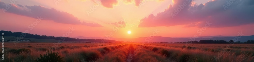 Obraz premium Soft pastel colors illuminate the sky as the sun rises, casting a warm glow on the land , soft, peaceful