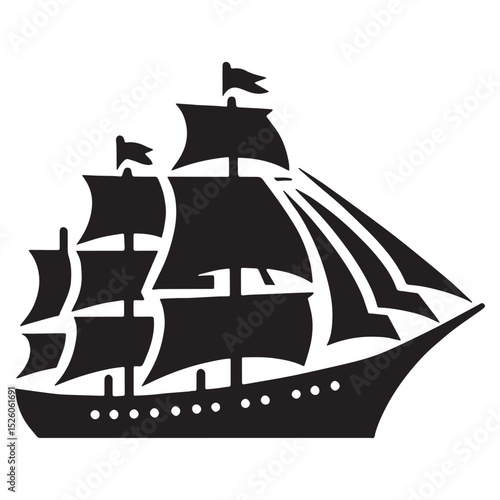 Timeless Ship silhouette with tall masts – Ship illustration – Minimalist Ship vector – Vehicle silhouette

