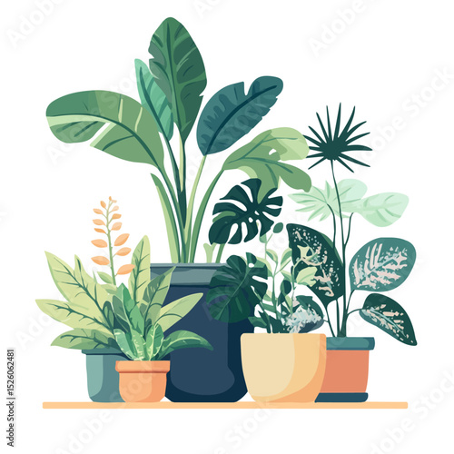 2D flat vector illustration of Indoor Plants, isolated on a white background.